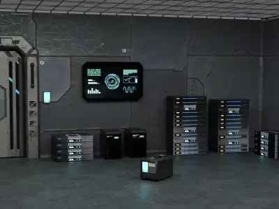 Computers Servers  Screens Touch Pad Lock Box Low-poly 3D model