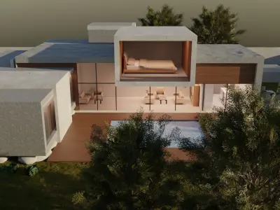 Modern Concrete House 3D model Low-poly 3D model