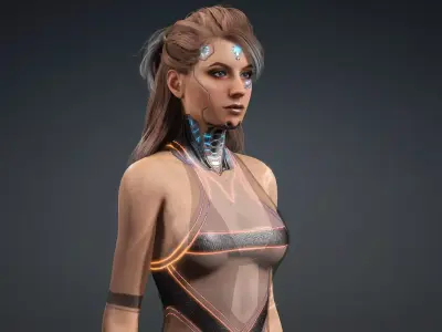 Android Cyberpunk woman - Fashion Beauty rigged Low-poly 3D model