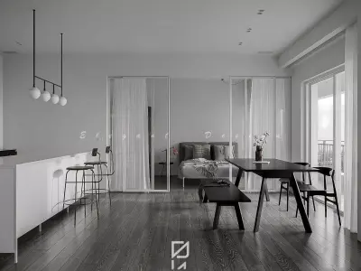 Living Room and Kitchen with Dinning Set Low-poly-126 Low-poly 3D model