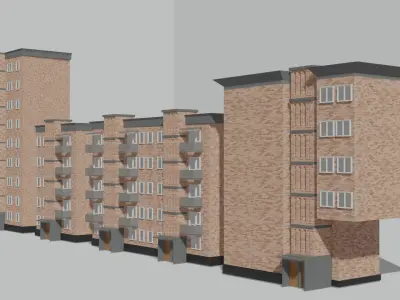 Set of Soviet Brick Residential Buildings 9   6 and 5 Floors 3D model