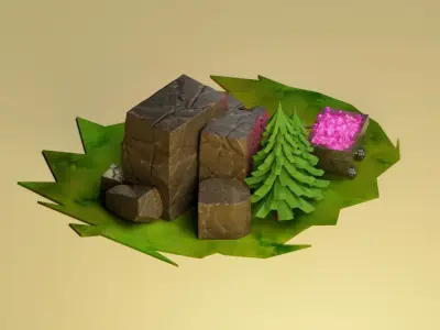 Gem Mine lowpoly blender 3D diorama  Low-poly 3D model