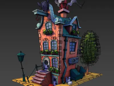 Game Ready Low Poly 3D Model Rabbit House Diorama  Low-poly 3D model