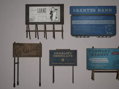 Billboard Set Low Poly Game Ready sign that says larrets bank Low-poly 3D model