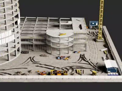 Circular High Rise Construction Site 3D Model Tower Crane Low-poly 3D model