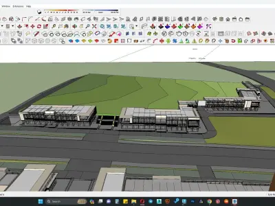 Retail shopping mall along hotel building 3D model