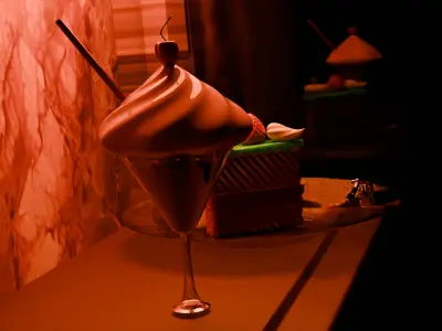 Cherry milkshake and matcha cake models 3D model