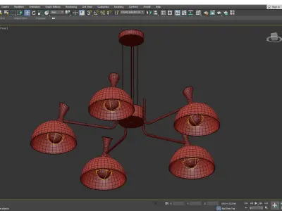 AMANDA five light chandelier with gold and glass shades Low-poly 3D model