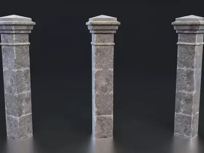 Stone and Iron Fence Set Low-poly 3D model