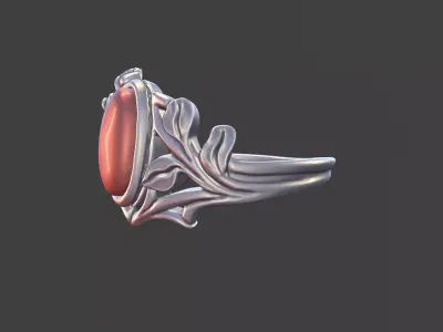 Silver Art Nouveau Cabochon Ring 3D print model