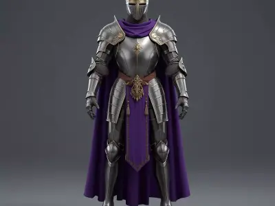 Royal Purple Knight Armor 3D Model Regal Full Suit Low-poly 3D model