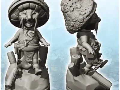 Creature with mushroom hat and oriental outfit 5 - Medieval Fant 3D print model