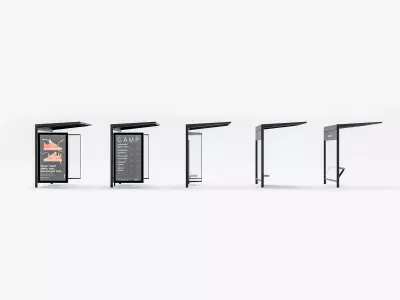 Prague tram and bus stop shelter set 3D model