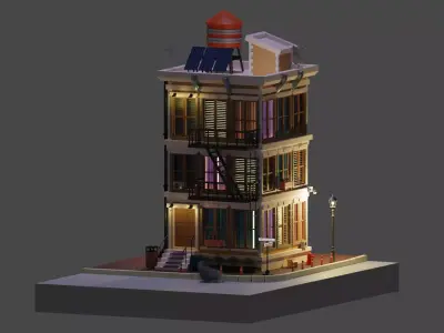 high-rise building with details Low-poly 3D model