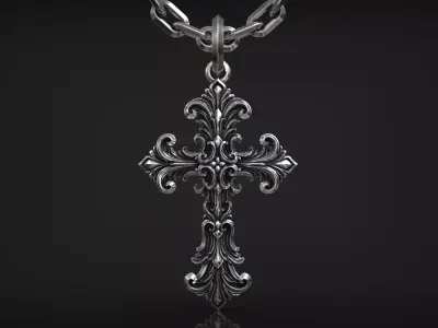 Gothic Ornamental Cross Medieval Royal Lily Pendant 3D print model