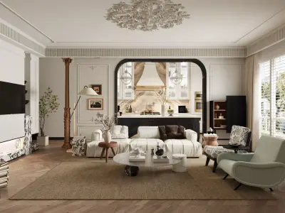 Luxury Modern Living Kitchen Premium 3D Interior Scenes 3D model