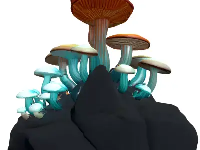 Fantasy Bioluminescent Mushroom Rock Cluster Low-poly 3D model