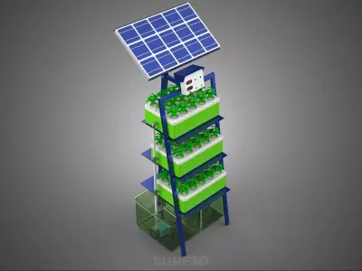 IOT SMART HYDROPONIC SOLAR CELL POWER FARM PLANT WATER NUTRIENT 3D model