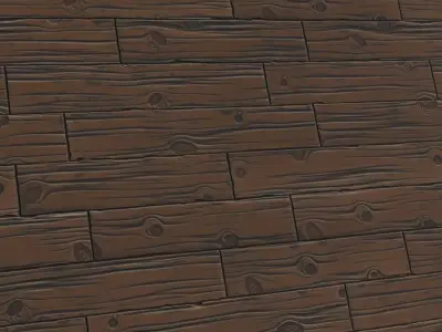 Stylized Dark Hand-Painted Wood Planks PBR Texture