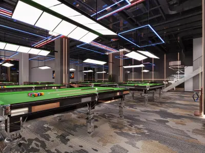 Modern Billiards Hall with Pool Tables 045 3D model