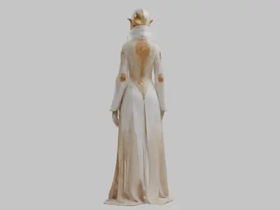 Priestess 3D Model Woman Statue White Gold Dress Low-poly 3D model