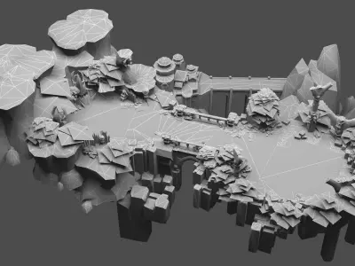 bridge cave crossover foot bridge land garden Low-poly 3D model