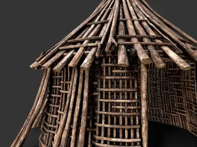 Primitive Wood Stick Jungle Shelter 3 Low-poly 3D model