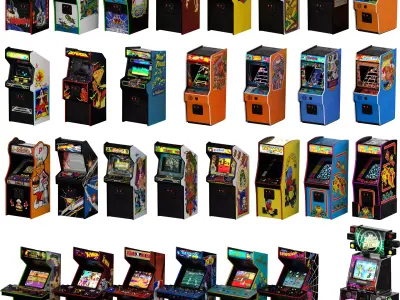 30 Arcade Cabinets 20 Stools 6 Carpets Mega Collection 3D model