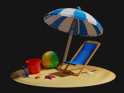 Hand Painted Stylized Beach Props Low-poly 3D model