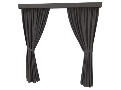 Dark Grey Window Curtains with Tie Backs 3D model