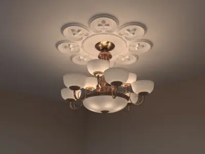 Chandelier in Art Nouveau style with ceiling decor ring 3D model