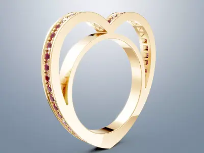 Unique Heart ring Unique 46 diamonds azured 3D print model