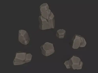 7 Stylized Rocks with 6  Base Color Texture Low-poly 3D model
