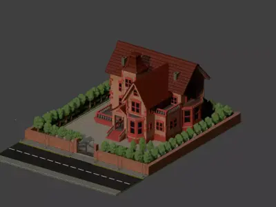 Elegant Victorian-Style Brick House 3D Model Low-poly 3D model