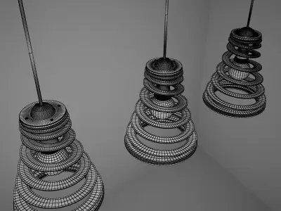 Lamp three different colored pendant lights hanging from ceiling 3D model