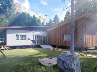 Forest villa house exterior and interior 3D model