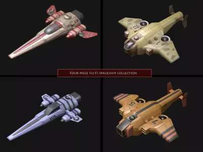 Ship Set four different star wars fighters Low-poly 3D model