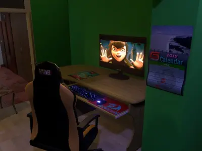 Blender 2 8 Eevee Apartment Interior Rigged Doors and chair Low-poly 3D model