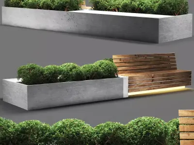bench711 wooden bench with plants in it 3D model