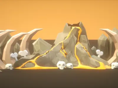 Lowpoly Volcano Rock Cartoon Pack Low-poly 3D model