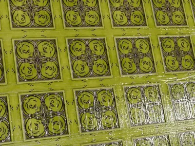 Stylized Green Floral Ceramic Tiles PBR Seamless Texture