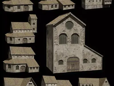 old building collection model Low-poly 3D model