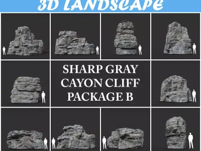 Low poly Gray Cliff Rock 200915 Pack B Low-poly 3D model