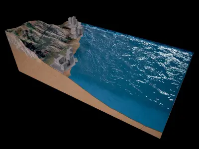Earthquake and Tsunami Low-poly 3D model