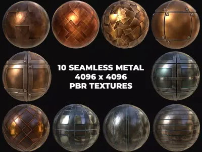 10 Seamless Metal Panels and Grids PBR Materials - Set 2 Texture