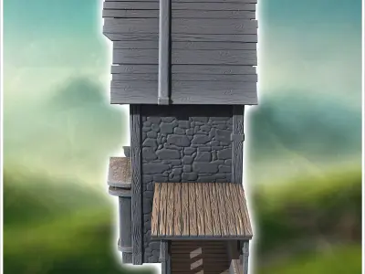 Large medieval building with covered annex and wooden roof 2 - M 3D print model