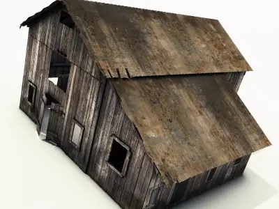 Barn model old with rusty roof Low-poly 3D model