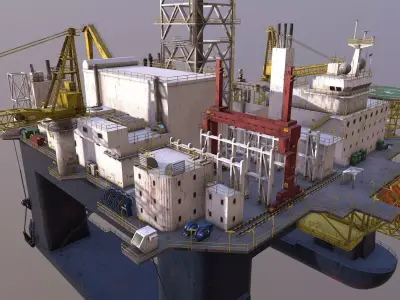 Industrial building platform crane oil well platform Low-poly 3D model