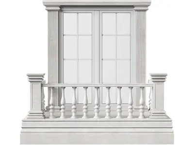 Classical Window Balcony with Marble Baluster Detailing  3D model