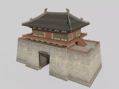 Ancient Asian architecture city tower 3D model